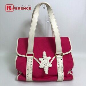 Celine Macadam logo handbag tote bag canvas leather pink red Ivory White